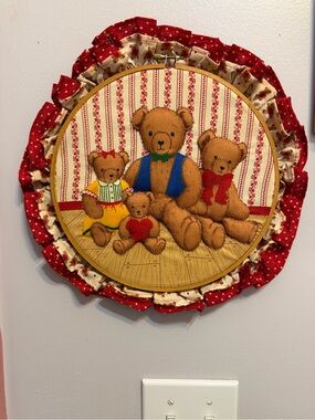 Vintage Teddy Bear Wall Hanging Embroidery Hoop